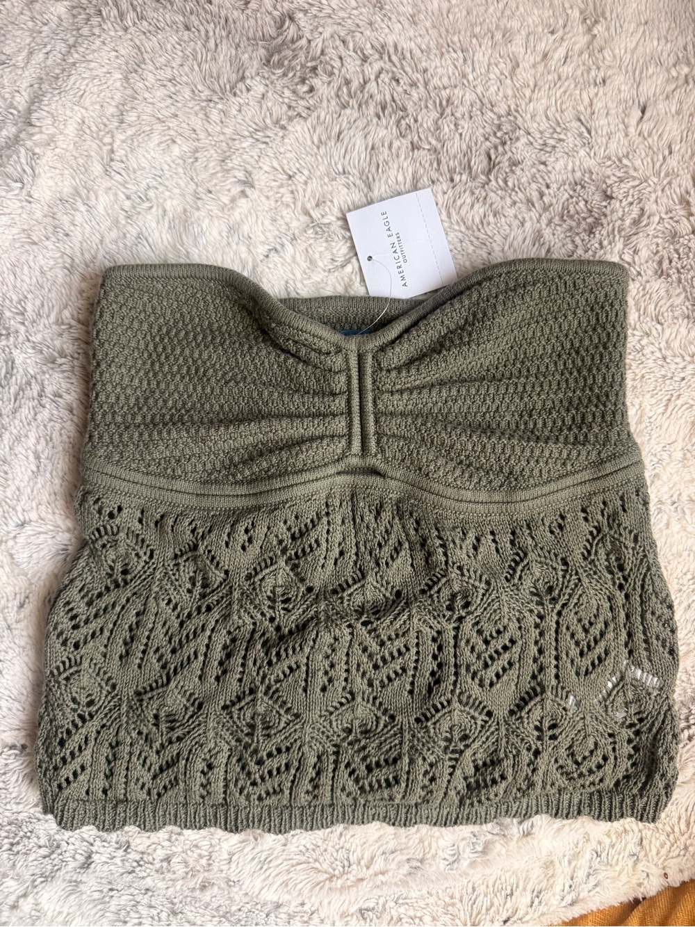 American Eagle Olive Green Crochet Tube Top New